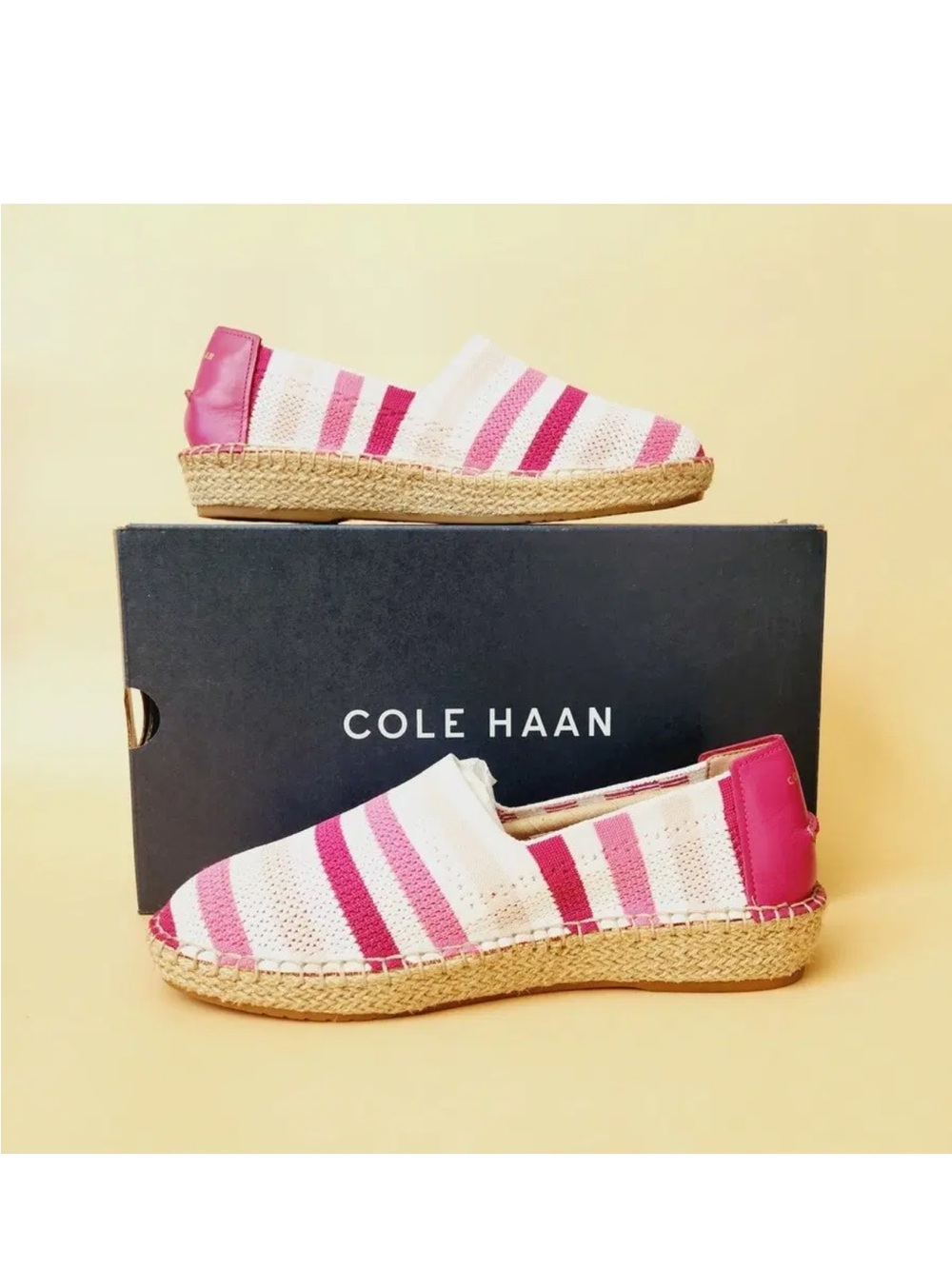 Cole Haan Sz. 9 Pink and White Striped Espadrille Flats - NEW